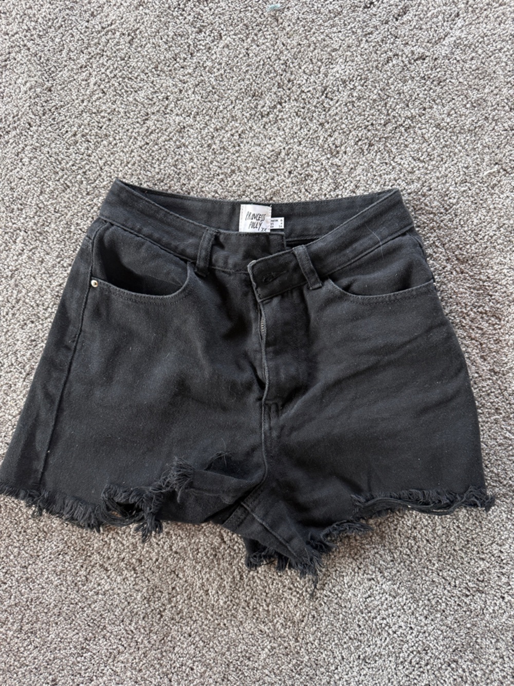 Princess Polly Black High-Rise Frayed Hem Jean Shorts